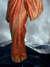 Copper Embroidered Designer Tissue Organza Silk Saree