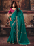 Teal Green Embroidered Designer Satin Silk Saree With Contrast Blouse