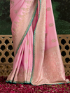Pastel Pink Designer Banarasi Dola Silk Saree With Golden Zari Work