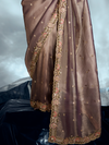 Mocha Brown Embroidered Designer Tissue Organza Silk Saree