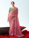 Rose Pink Embroidered Designer Organza Silk Saree With Contrast Blouse
