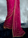 Rani Pink Embroidered Designer Tissue Organza Silk Saree