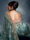 Mint Green Embroidered Designer Tissue Organza Silk Saree With Contrast Blouse