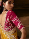 Mustard Yellow Embroidered Designer Organza Silk Saree
