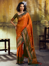 Rust Orange Kanjivaram Silk Saree With Contrast Blouse