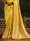 Mustard Yellow Designer Banarasi Dola Silk Saree With Golden Zari Work