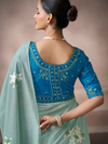 Sea Green Jamdani Cotton Silk Saree With Contrast Blouse