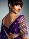 Purple Embroidered Designer Tissue Organza Silk Saree