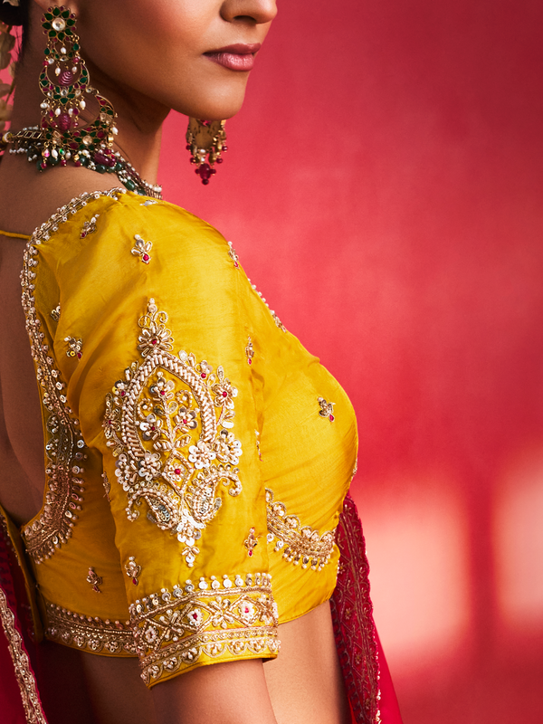 Rani Pink Embroidered Designer Satin Silk Saree With Contrast Blouse