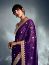 Purple Embroidered Designer Tissue Organza Silk Saree