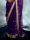 Purple Embroidered Designer Tissue Organza Silk Saree