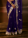 Deep Violet Embroidered Designer Organza Silk Saree