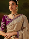 Champagne Gold Embroidered Designer Tissue Silk Saree With Contrast Blouse