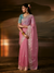 Rose Pink Embroidered Designer Organza Silk Saree