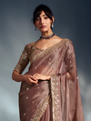 Rose Gold Embroidered Designer Tissue Organza Silk Saree