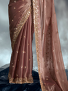Rose Gold Embroidered Designer Tissue Organza Silk Saree