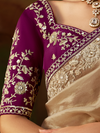 Champagne Gold Embroidered Designer Tissue Silk Saree With Contrast Blouse