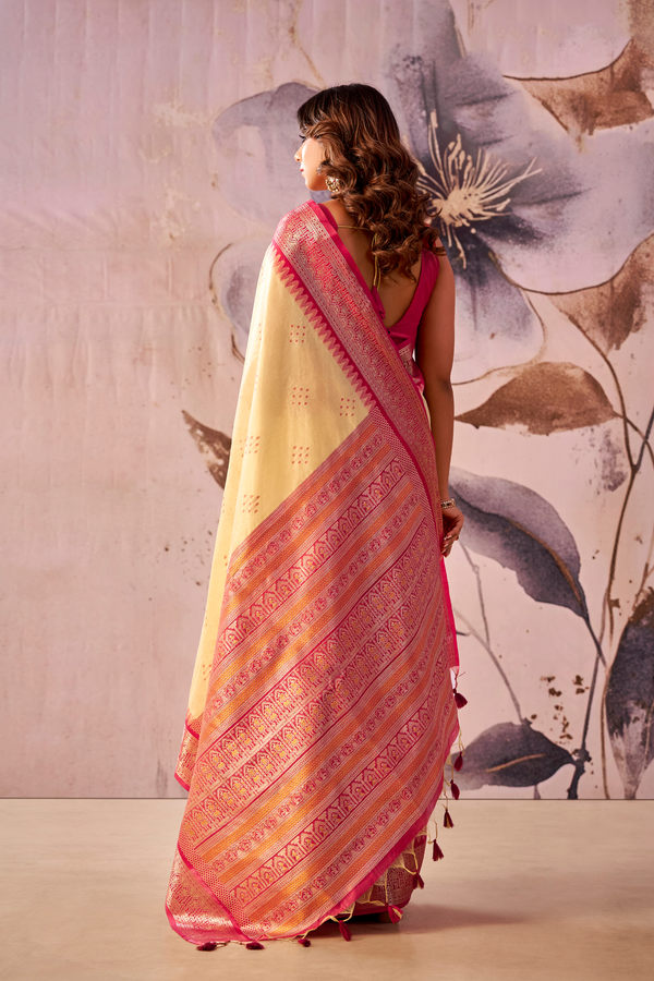 Cream Banarasi Cotton Silk Saree