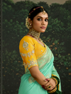 Sea Green Designer Banarasi Dola Silk Saree With Golden Zari Work