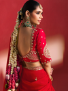 Crimson Red Embroidered Designer Satin Silk Saree