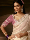 Ivory Embroidered Designer Organza Silk Saree