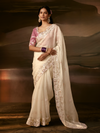 Ivory Embroidered Designer Organza Silk Saree