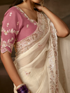 Ivory Embroidered Designer Organza Silk Saree