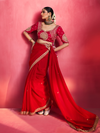 Crimson Red Embroidered Designer Satin Silk Saree