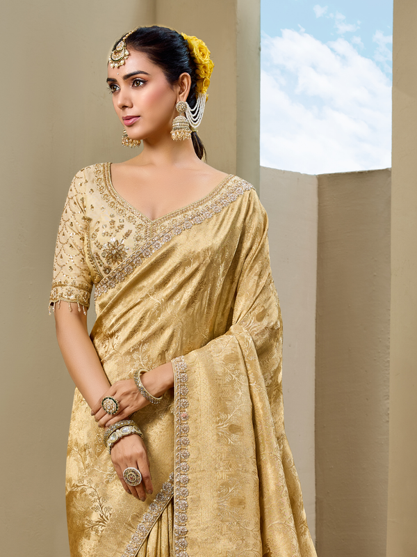 Light Gold Banarasi Tissue Silk Saree