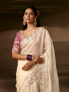 Ivory Embroidered Designer Organza Silk Saree