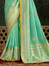 Sea Green Designer Banarasi Dola Silk Saree With Golden Zari Work