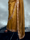 Mustard Yellow Embroidered Designer Tissue Organza Silk Saree With Contrast Blouse