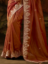 Rust Orange Embroidered Designer Tissue Silk Saree With Contrast Blouse