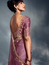 Mauve Embroidered Designer Tissue Organza Silk Saree