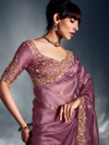 Mauve Embroidered Designer Tissue Organza Silk Saree