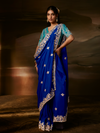 Royal Blue Embroidered Designer Organza Silk Saree