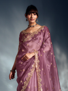 Mauve Embroidered Designer Tissue Organza Silk Saree