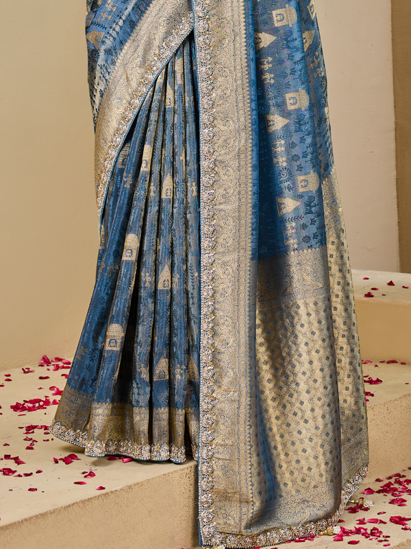 Steel Blue Banarasi Tissue Silk Saree
