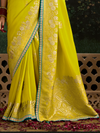 Lime Yellow Designer Banarasi Dola Silk Saree With Golden Zari