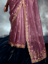 Mauve Embroidered Designer Tissue Organza Silk Saree