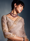 Champagne Gold Embroidered Designer Tissue Organza Silk Saree