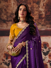 Deep Purple Embroidered Designer Satin Silk Saree With Contrast Blouse