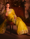 Yellow Organza Silk Saree