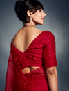 Red Embroidered Designer Tissue Organza Silk Saree