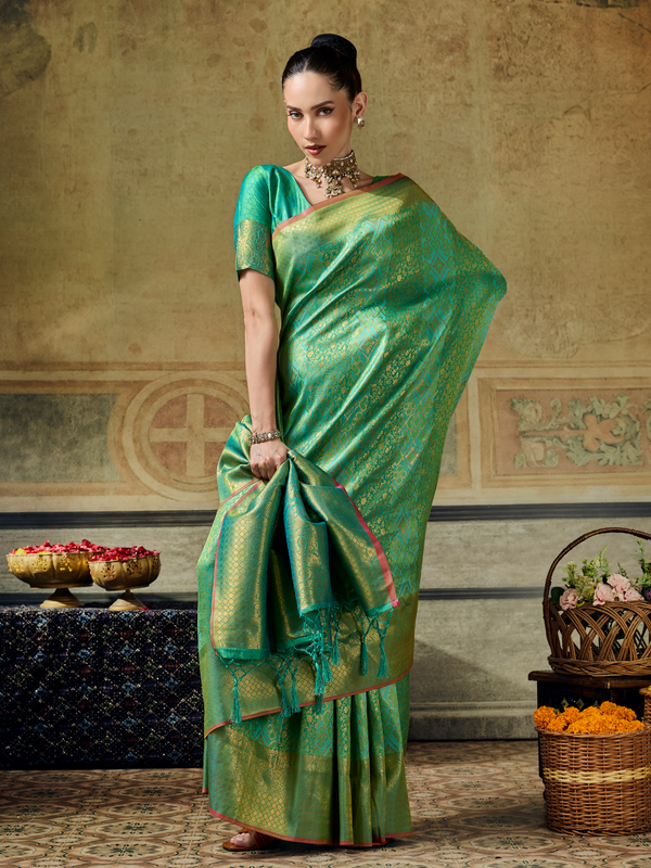 Pista Green Banarasi Soft Silk Saree