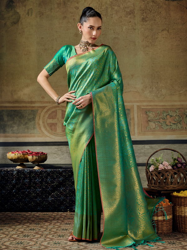 Pista Green Banarasi Soft Silk Saree