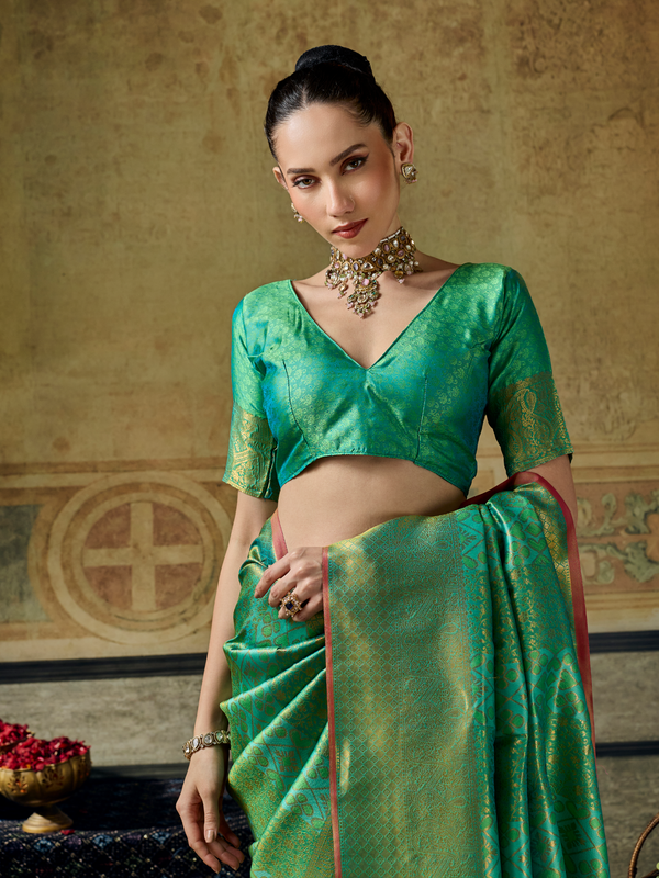 Pista Green Banarasi Soft Silk Saree