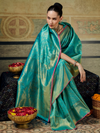 Turquoise Blue Banarasi Soft Silk Saree