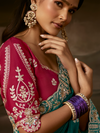Teal Green Embroidered Designer Organza Silk Saree