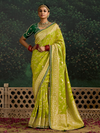Lime Green Designer Banarasi Dola Silk Saree With Golden Zari Work